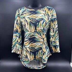 Chico's Women's Palm Leaf Print Long Sleeve Top Blouse Size 1